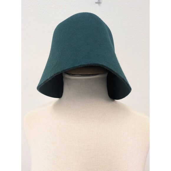 Anthropologie 100% Wool Forest Green Mod Felt Bucket Hat O/S Winter Chic - Picture 3 of 6